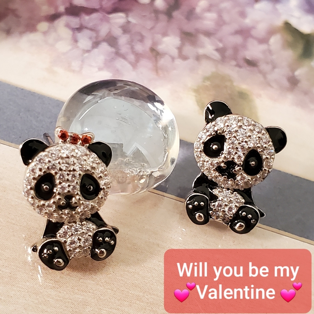 NEW Sterling Panda Ping and Pong Stud Earrings